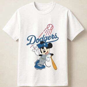 Baseball Fan Favorite Mickey Mouse Dodgers Batting Illustration Unisex T Shirt